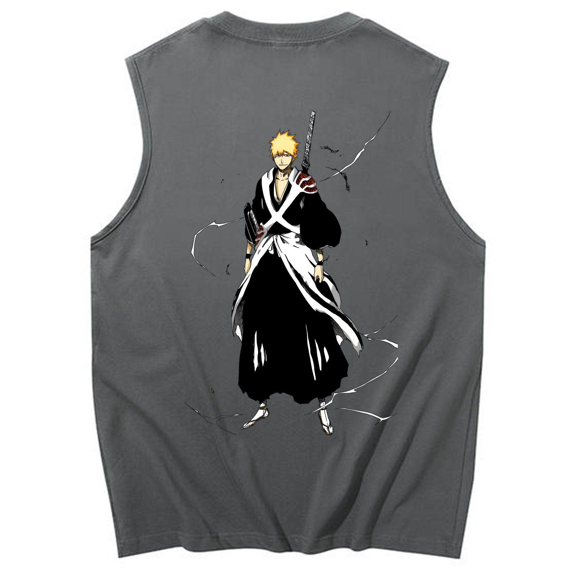 （画像用） ブリーチ 黒崎一護（くろさき いちご）BLEACH Kurosaki Ichigo コットン100％タンクトップ（背面プリント）